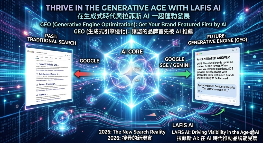 流量有了沒成交?用 GEO 佈局把 Google AI 的主動推薦導向下單前線:流量有了沒成交情境示意圖(GEO 與 Google AI 推薦)